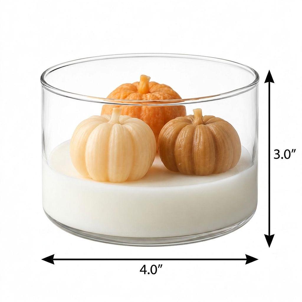 4" Brown Orange And White Autumn Harvest Scented Mini Pumpkin Candles In Clear Glass Jar
