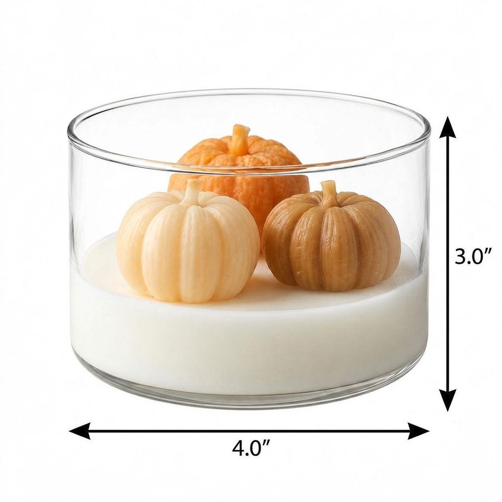 4" Brown Orange And White Latte And Pumpkin Scented Mini Pumpkin Candles In Clear Glass Jar