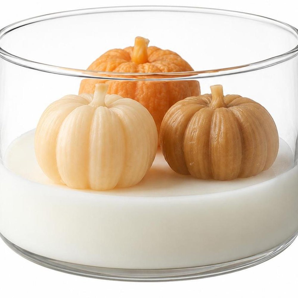 4" Brown Orange And White Latte And Pumpkin Scented Mini Pumpkin Candles In Clear Glass Jar