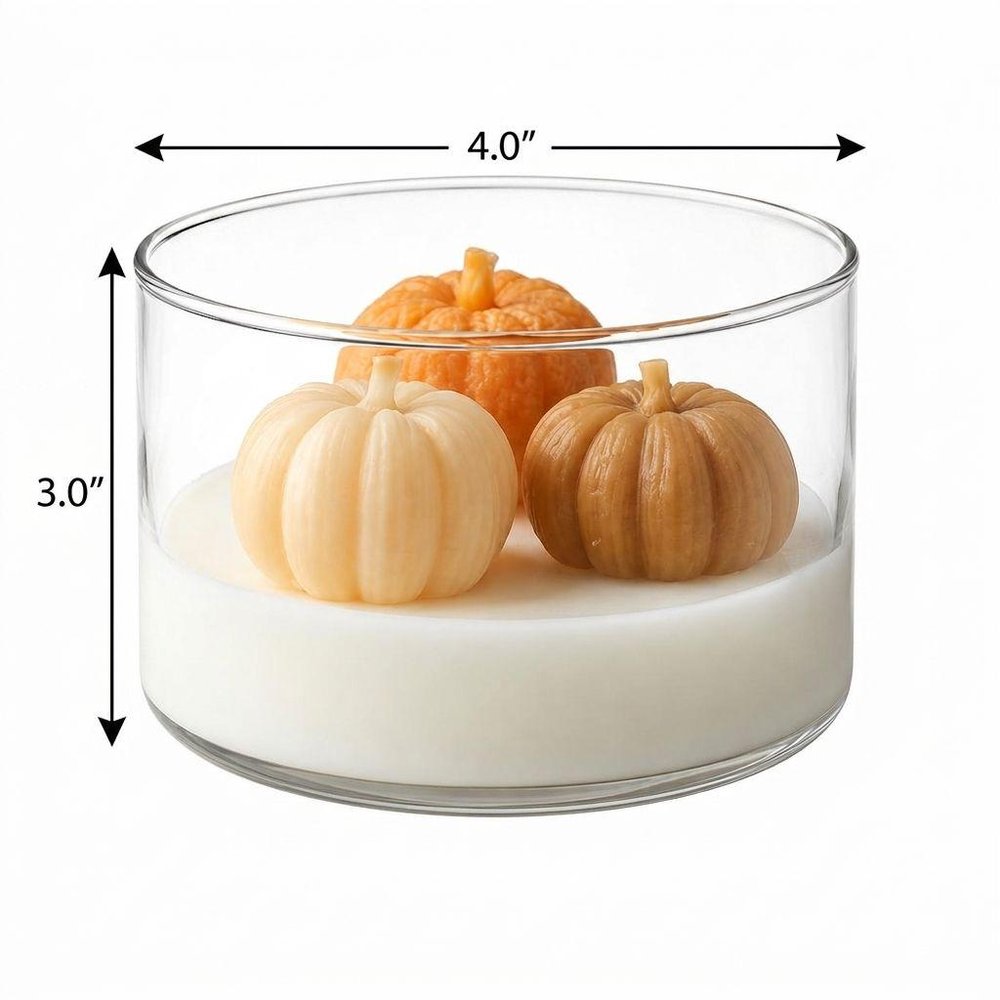4" Brown Orange And White Unscented Mini Pumpkin Candles In Clear Glass Jar