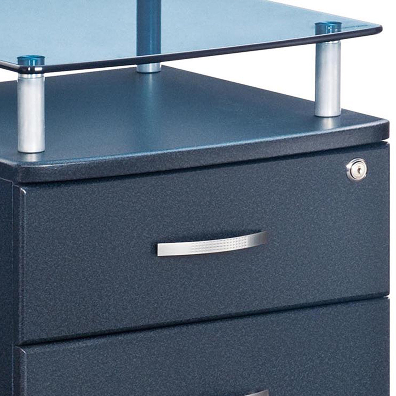 Graphite Glass Wood And Metal Two Drawer Rolling Filing Cabinet