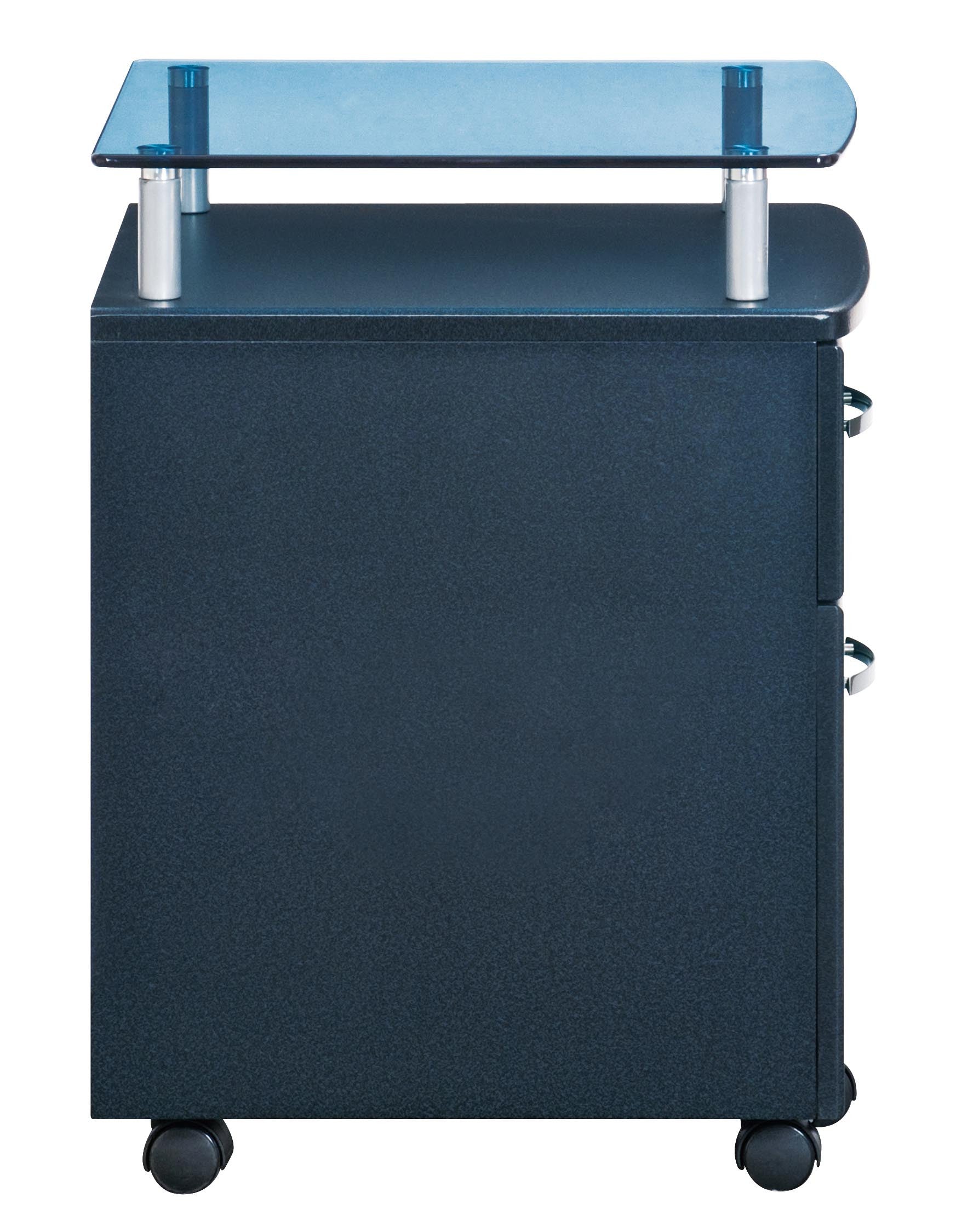 Graphite Glass Wood And Metal Two Drawer Rolling Filing Cabinet