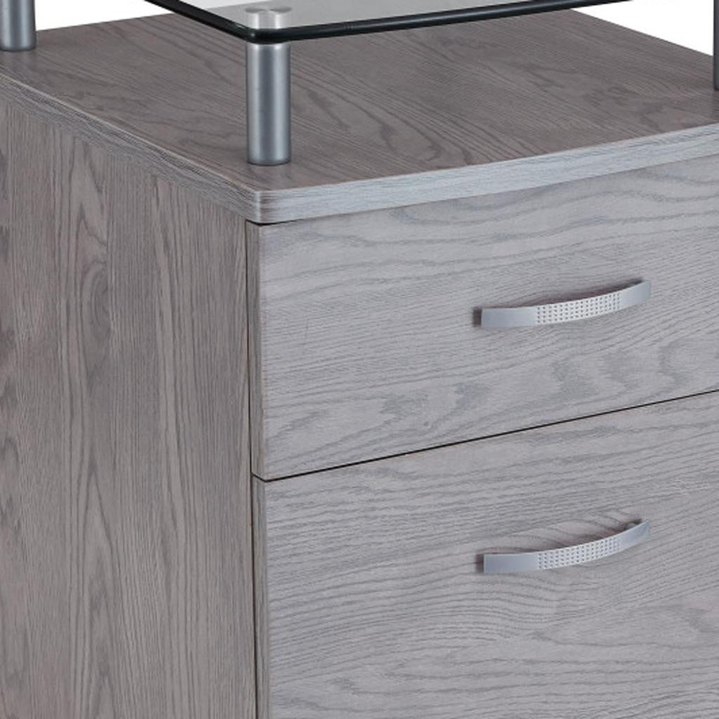 Gray Glass And Metal Two Drawer Rolling Filing Cabinet