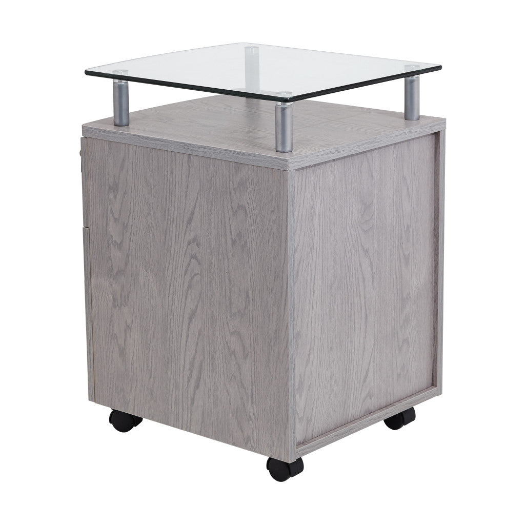 Gray Glass And Metal Two Drawer Rolling Filing Cabinet