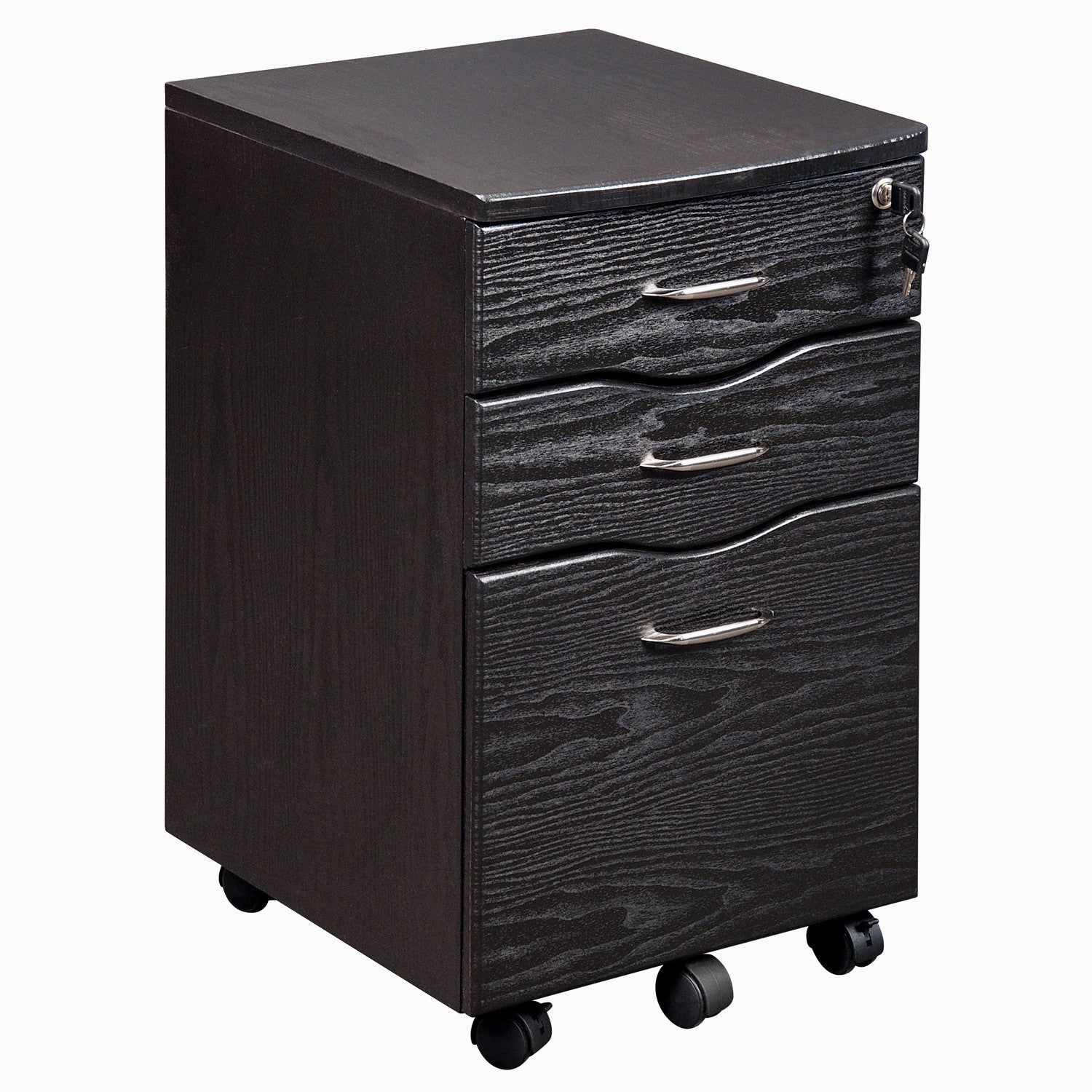 25" Espresso Wood Three Drawer Rolling Filing Cabinet