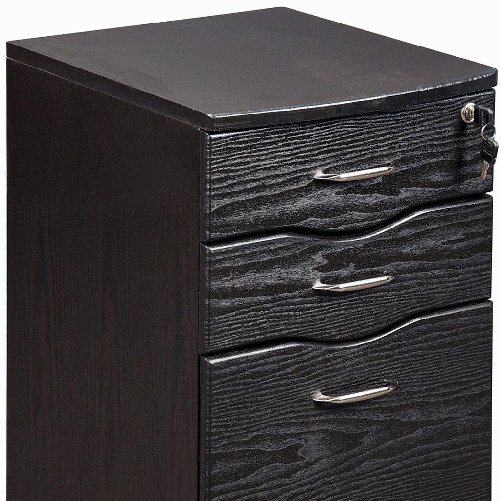 25" Espresso Wood Three Drawer Rolling Filing Cabinet