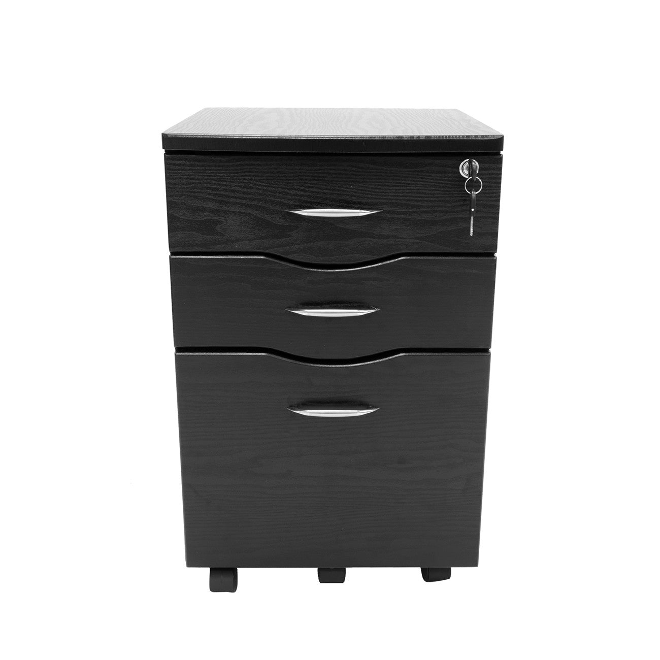 25" Espresso Wood Three Drawer Rolling Filing Cabinet