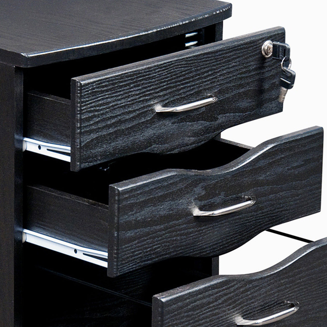25" Espresso Wood Three Drawer Rolling Filing Cabinet