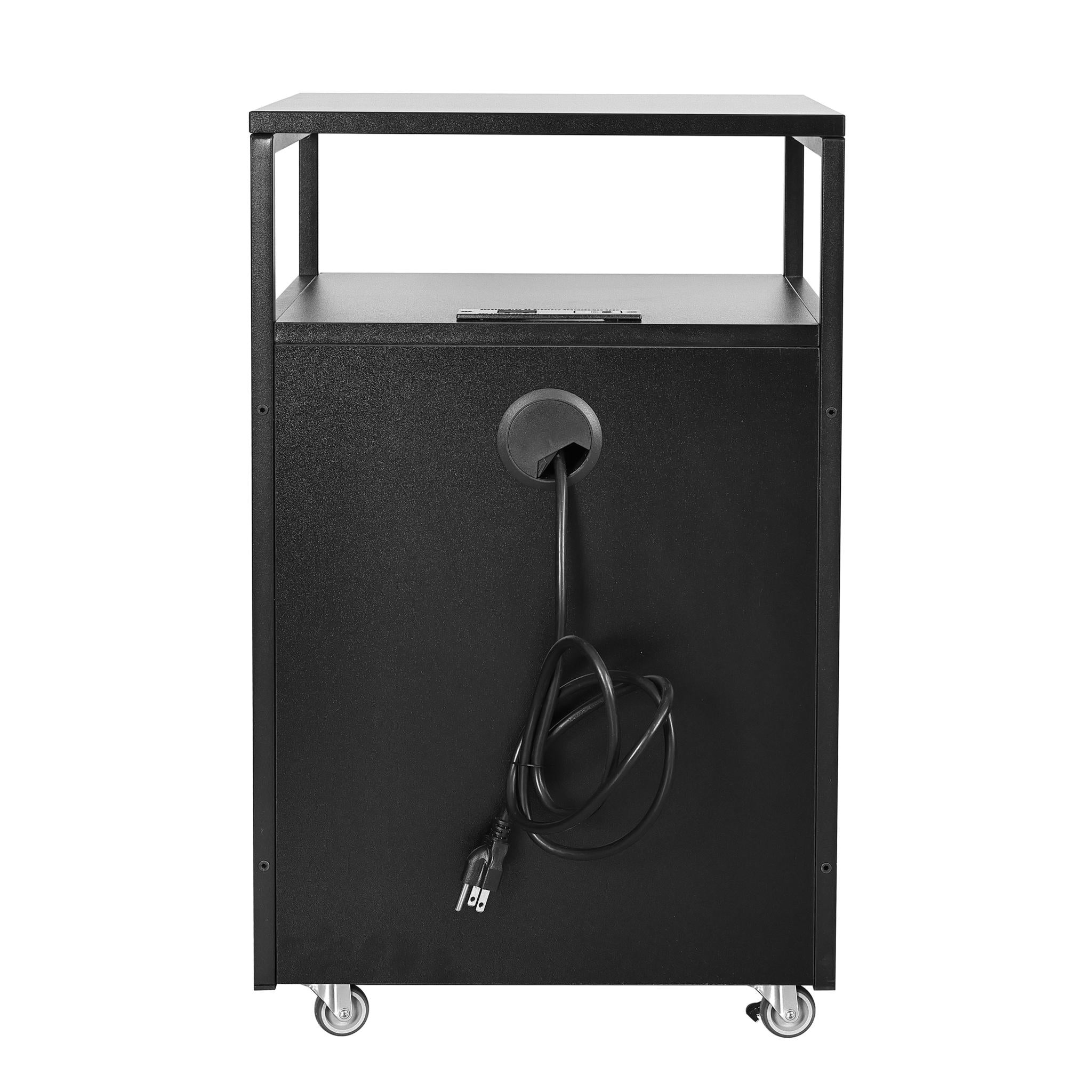 26" Black Wood And Metal Two Drawer Rolling Filing Cabinet With USB