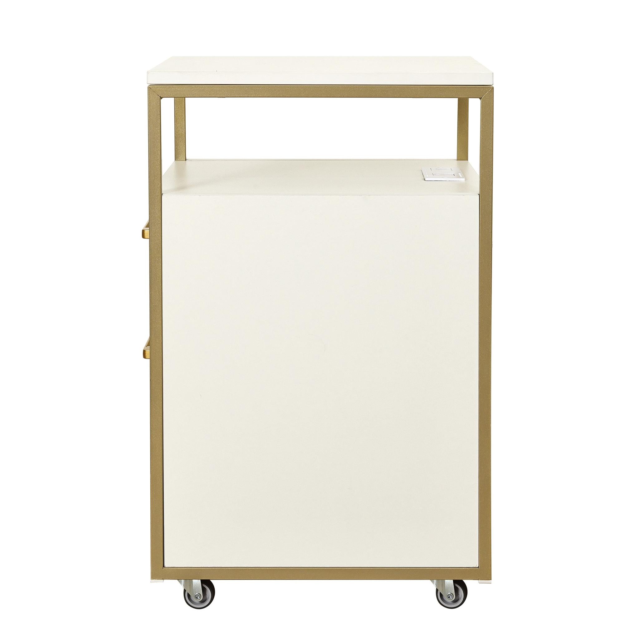26" White And Gold Metal Two Drawer Rolling Filing Cabinet