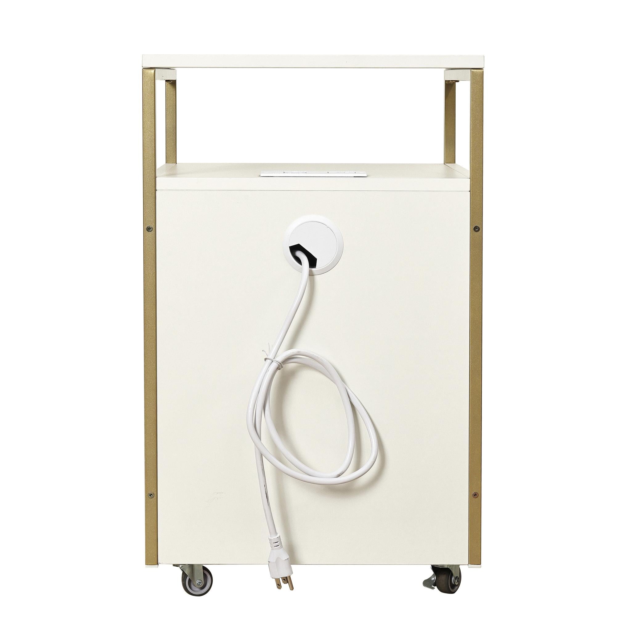 26" White And Gold Metal Two Drawer Rolling Filing Cabinet