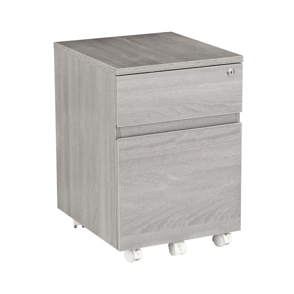 23" Gray Wood Two Drawer Rolling Filing Cabinet