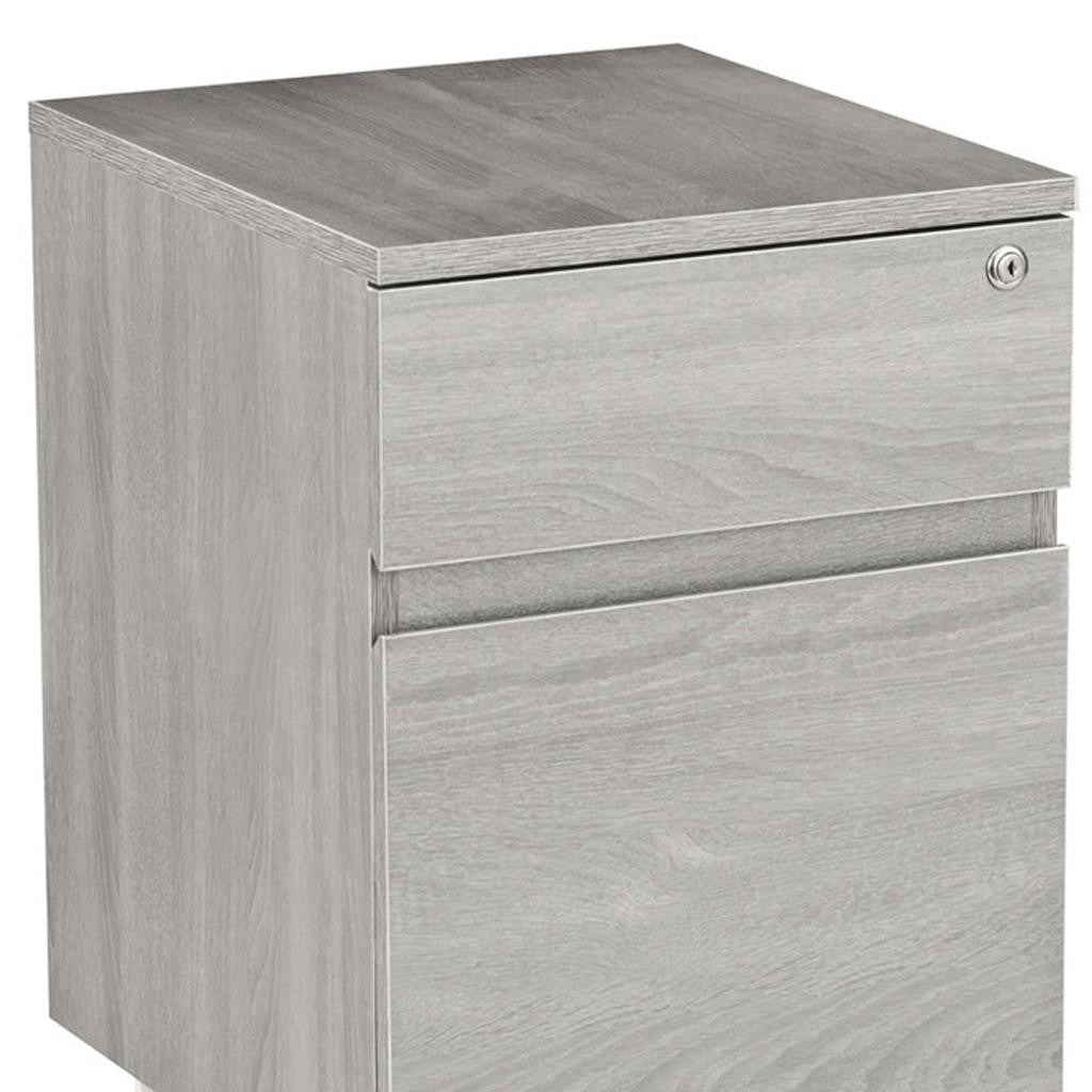 23" Gray Wood Two Drawer Rolling Filing Cabinet