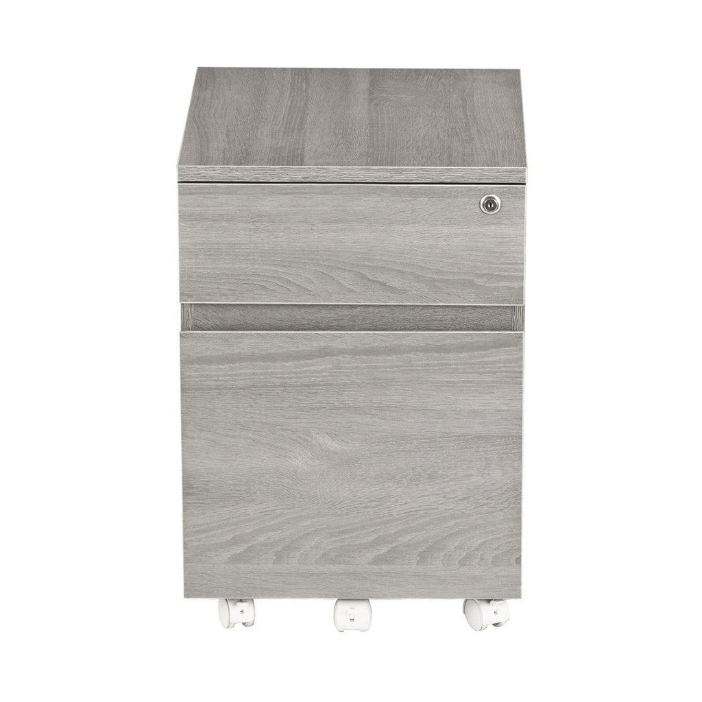 23" Gray Wood Two Drawer Rolling Filing Cabinet