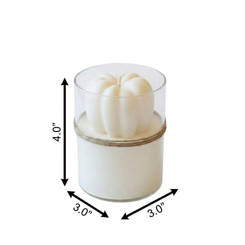 3" Ivory Pumpkin And Latte Scented Mini Pumpkin Candle In Clear Glass Jar