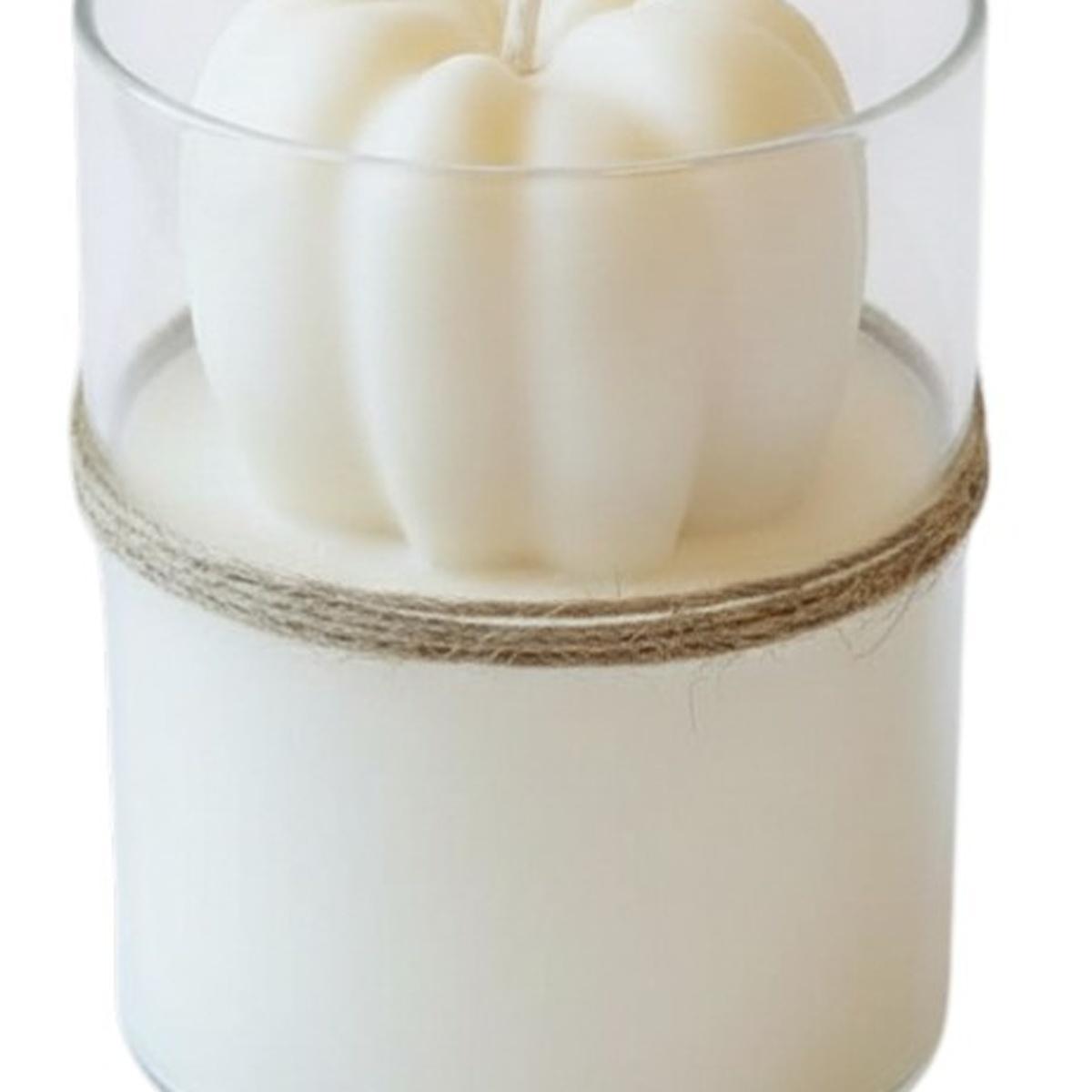 3" Ivory Pumpkin And Apple Scented Mini Pumpkin Candle In Clear Glass Jar