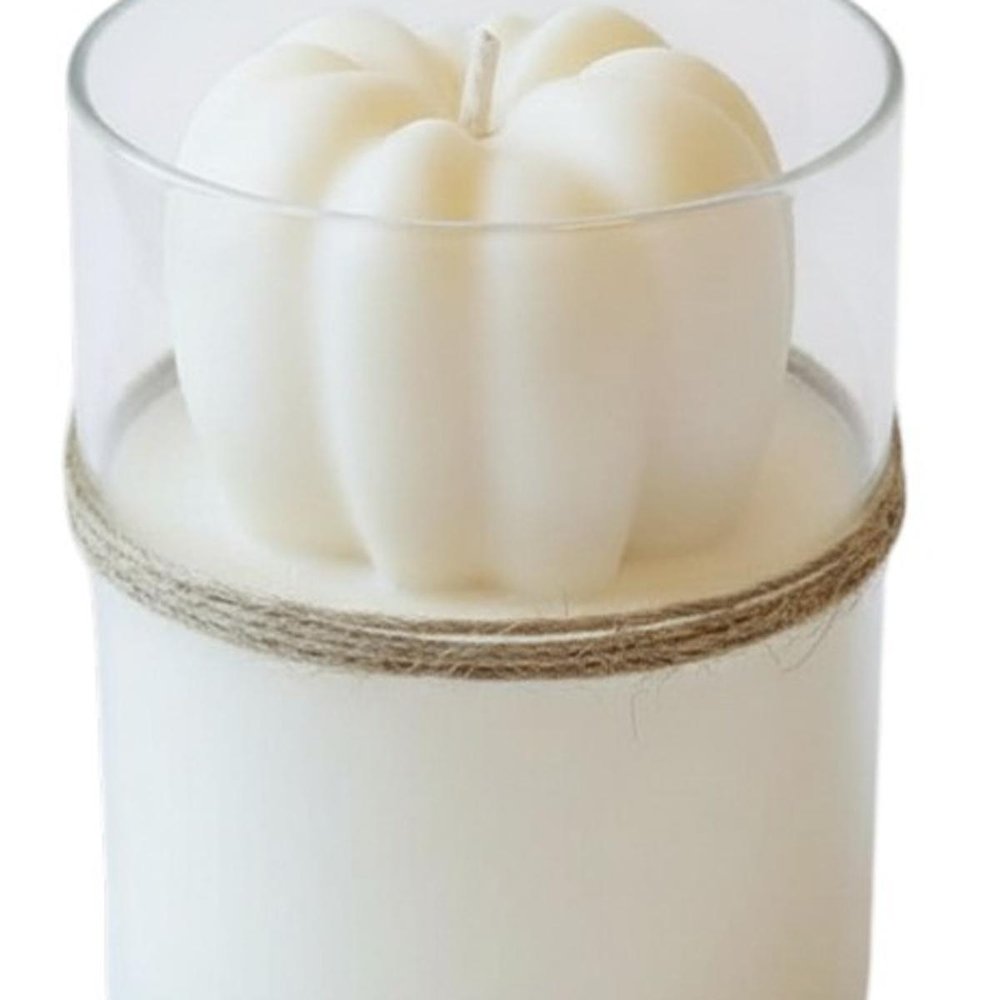 3" Ivory Unscented Mini Pumpkin Candle In Clear Glass Jar