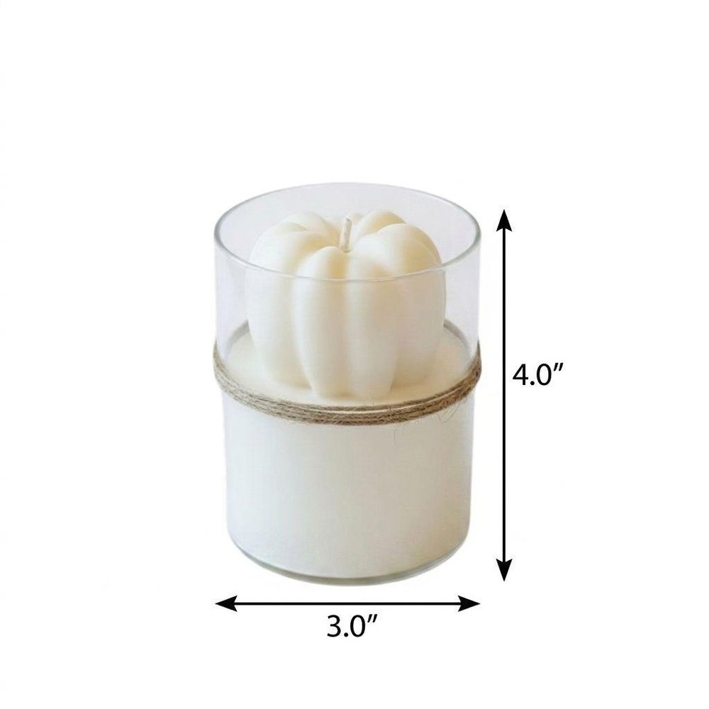 3" Ivory Unscented Mini Pumpkin Candle In Clear Glass Jar