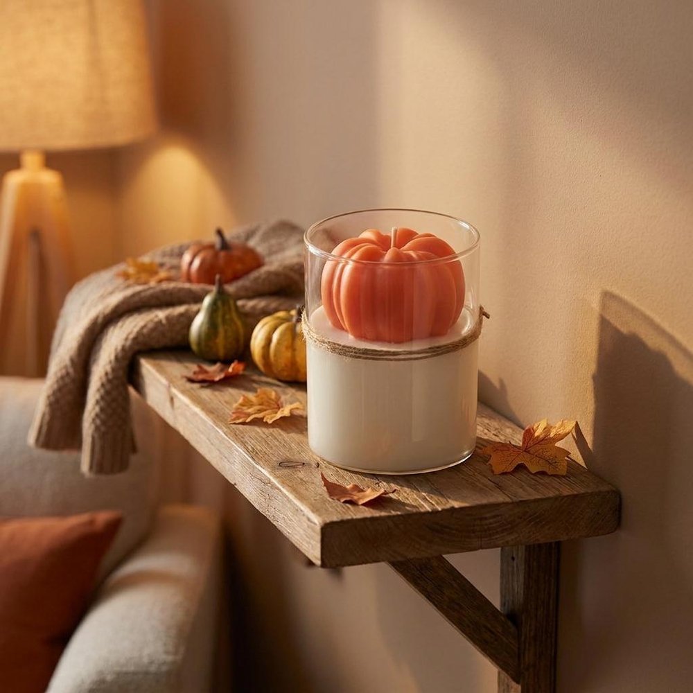 3" Pink Autumn Harvest Scented Mini Pumpkin Candle In Clear Glass Jar