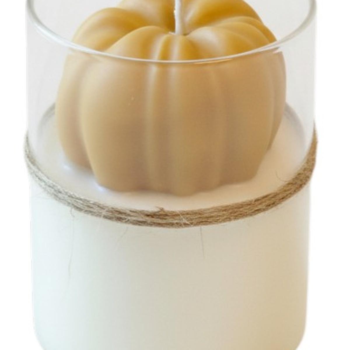 3" Tan Autumn Harvest Scented Mini Pumpkin Candle In Clear Glass Jar