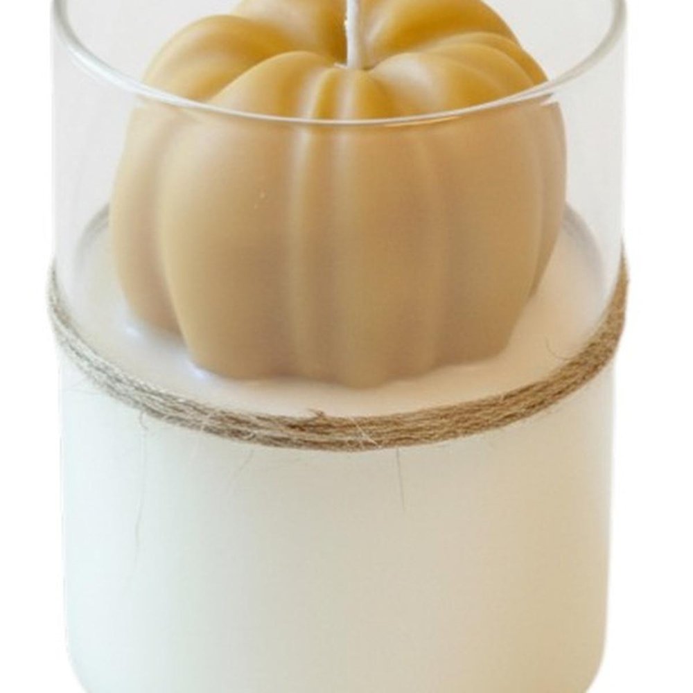 3" Tan Autumn Harvest Scented Mini Pumpkin Candle In Clear Glass Jar