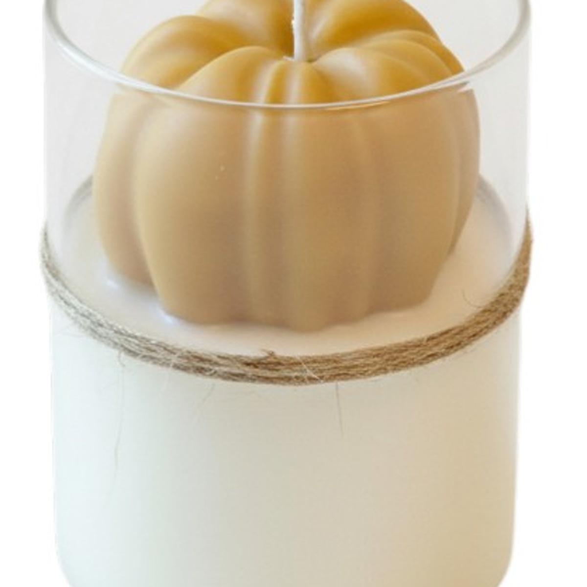 3" Tan Autumn Harvest Scented Mini Pumpkin Candle In Clear Glass Jar