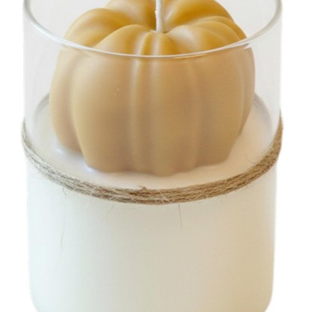 3" Tan Autumn Harvest Scented Mini Pumpkin Candle In Clear Glass Jar