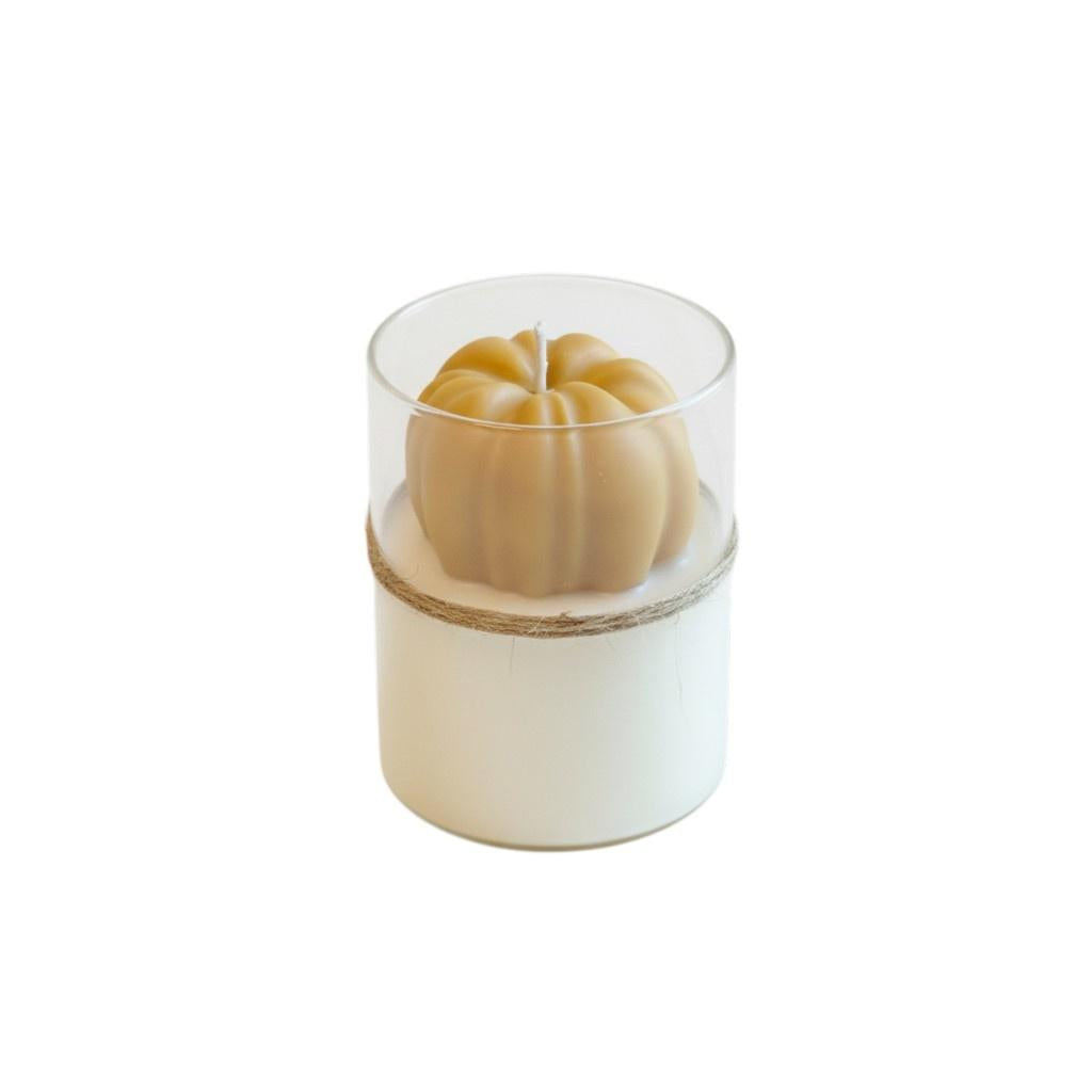 3" Tan Autumn Harvest Scented Mini Pumpkin Candle In Clear Glass Jar