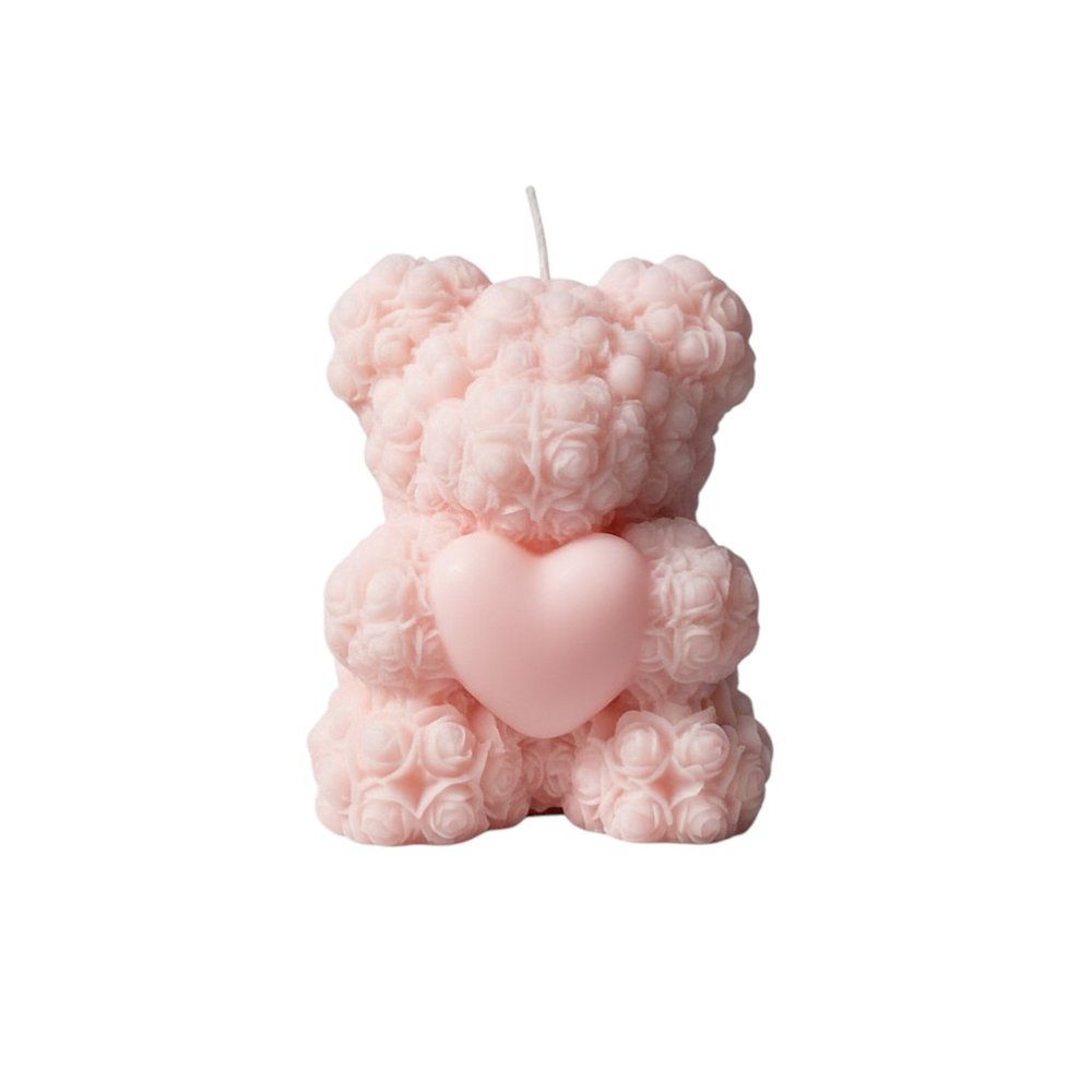 4" Pink Unscented Dimensional Teddy Bear Candle
