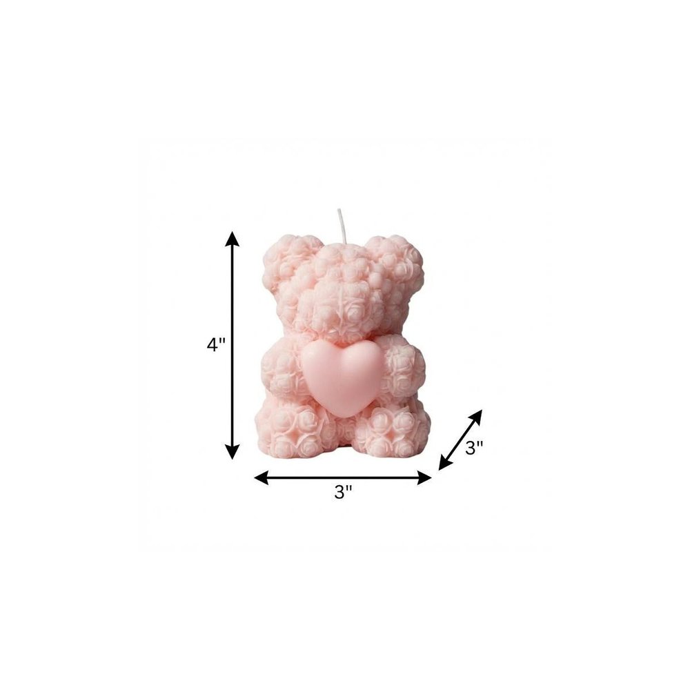 4" Pink Unscented Dimensional Teddy Bear Candle