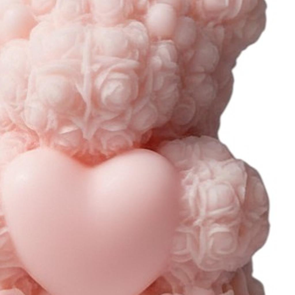 4" Pink Rose Petals Scented Dimensional Teddy Bear Candle