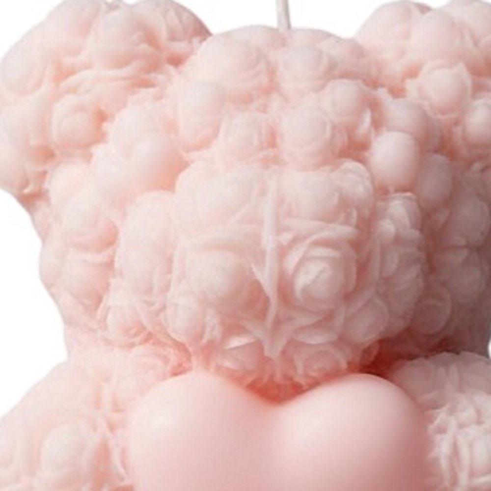 4" Pink Rose Petals Scented Dimensional Teddy Bear Candle