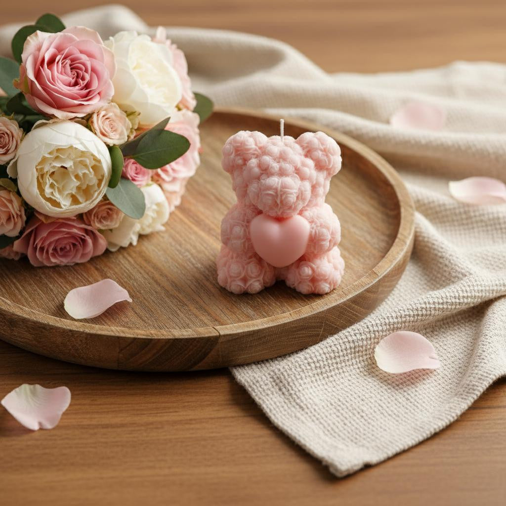 4" Pink Wild Lavender And Sage Scented Dimensional Teddy Bear Candle