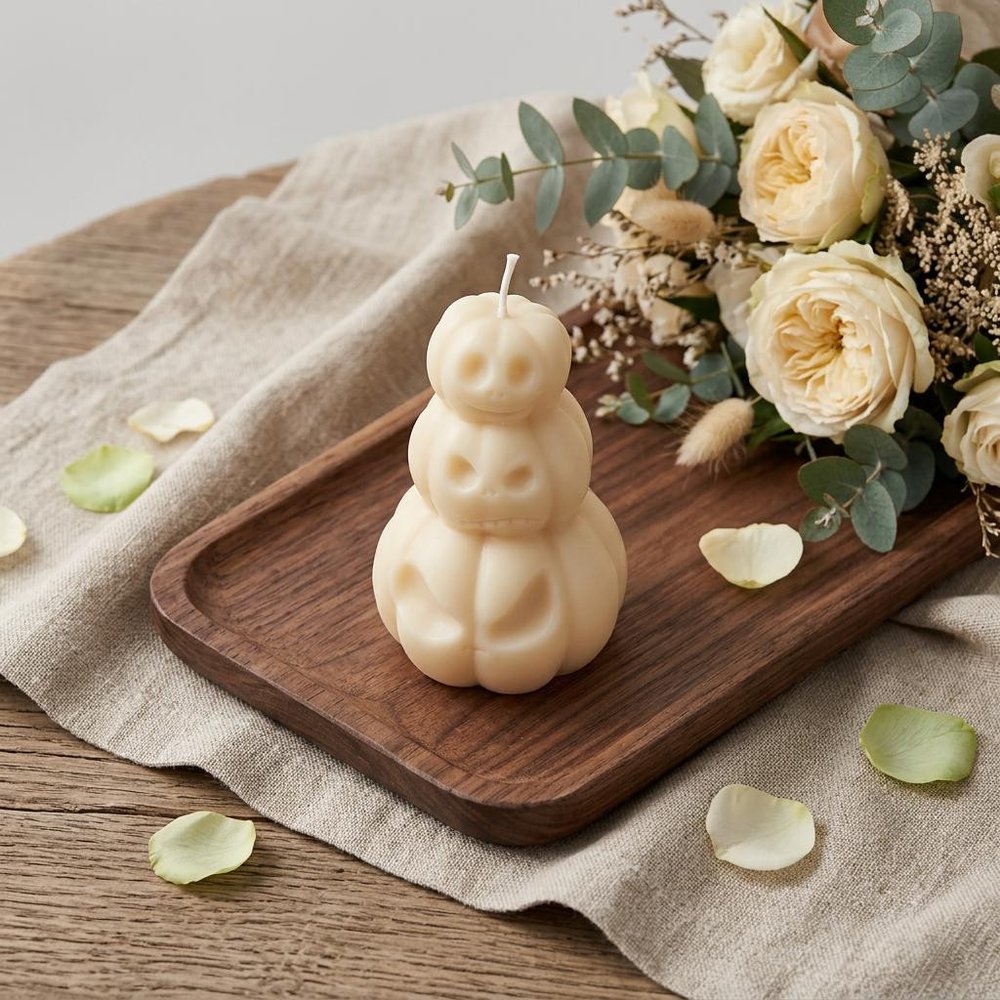 3" Ivory Unscented Dimensional Pumpkin Candle Novelty Novelty