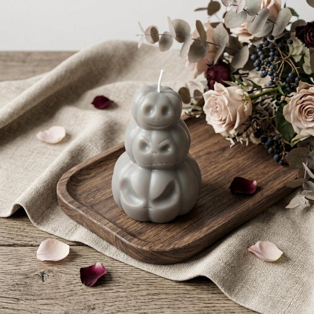 3" Gray Pumpkin And Latte Scented Dimensional Pumpkin Candle Novelty Novelty