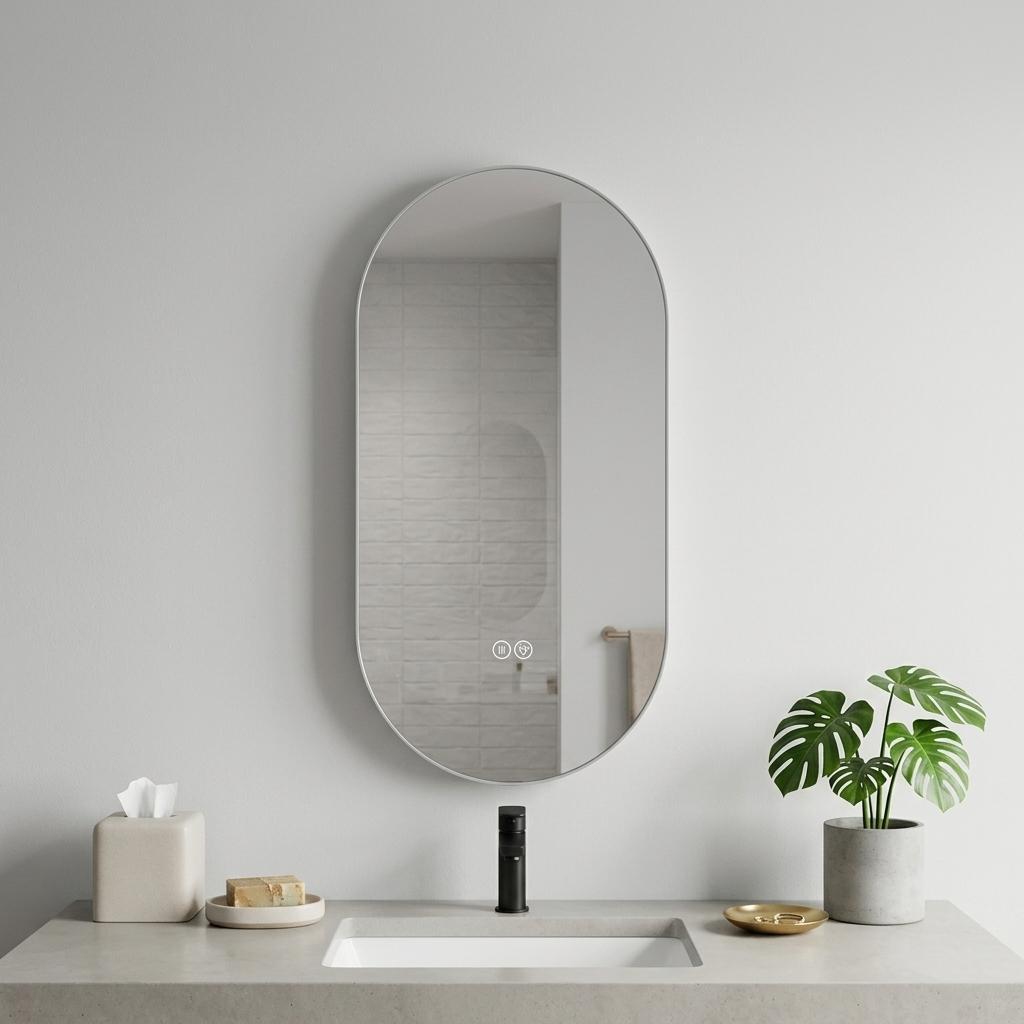 48" Oval Lighted Frameless Anti Fog Bathroom Vanity Mirror