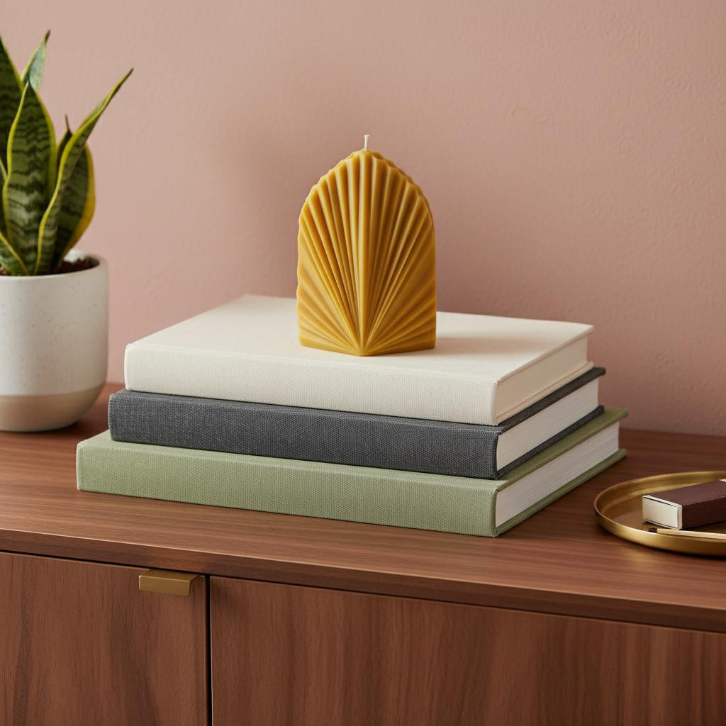 6" Gold Sandalwood Scented Dimensional Palm Leaf Candle