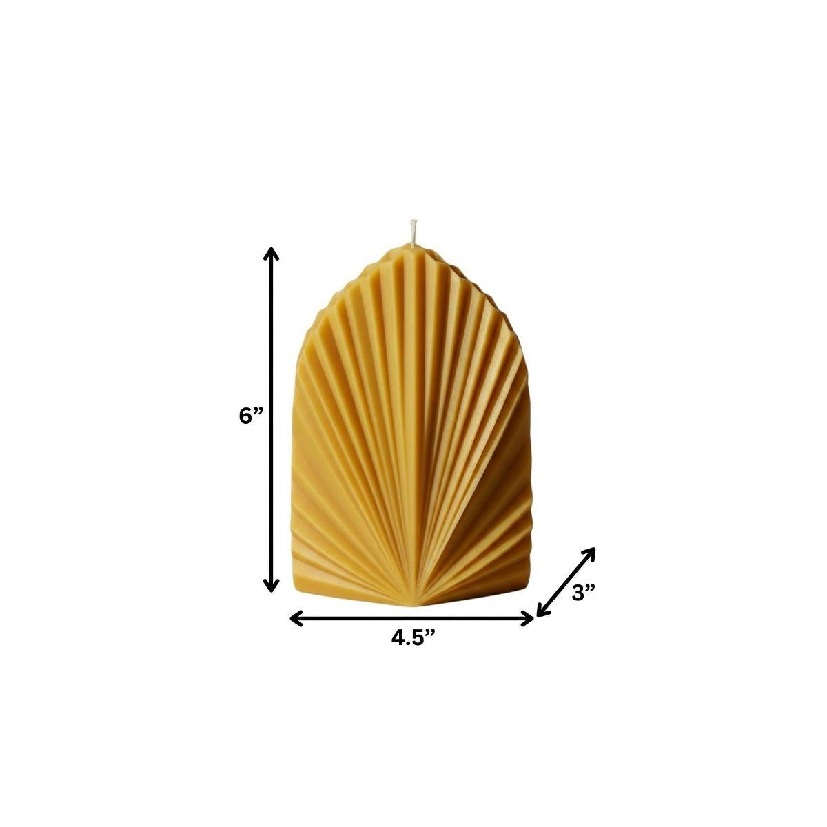 6" Gold Mahogany And Teakwood Scented Dimensional Palm Leaf Candle