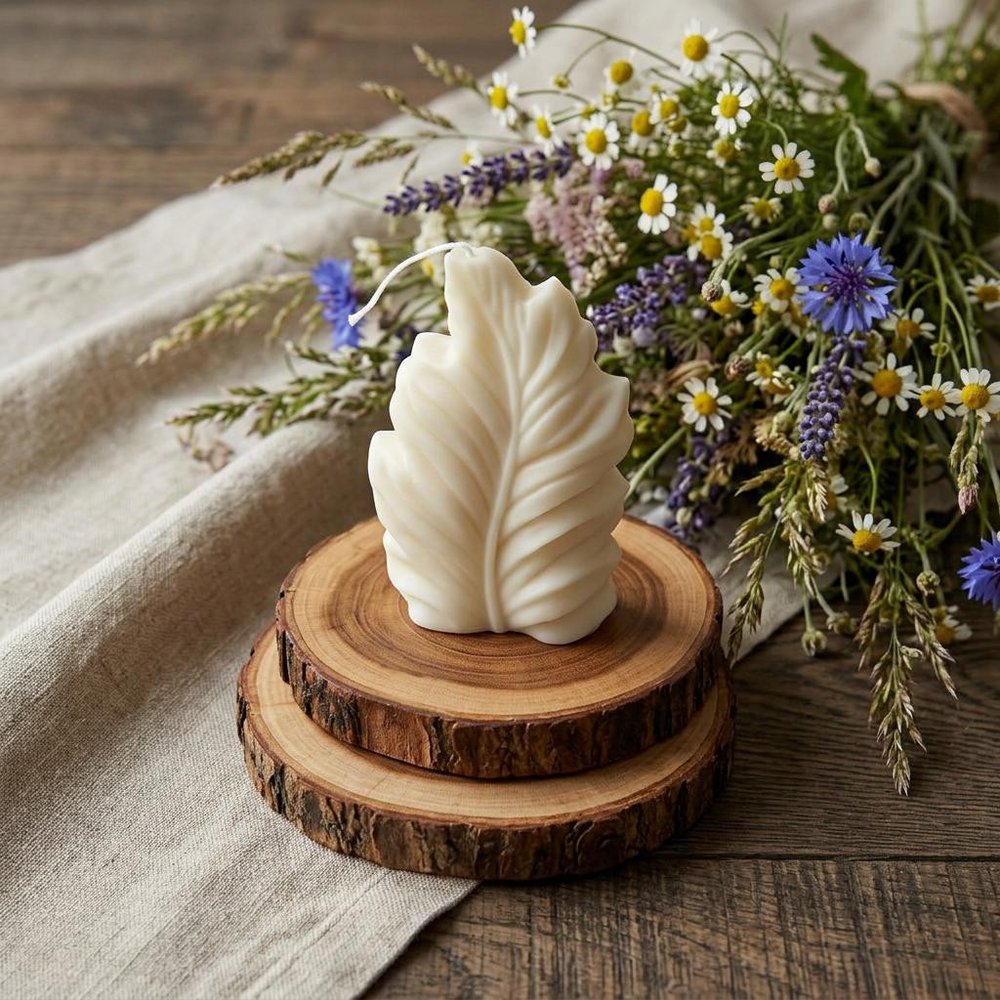 6" Ivory Sandalwood Scented Dimensional Feather Candle Novelty Novelty