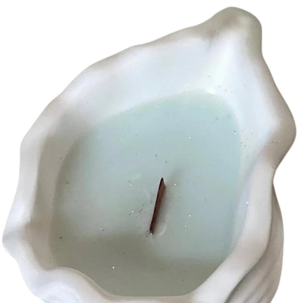 6" Light Blue Unscented Soy Wax Candle In White Resin Novelty Holder