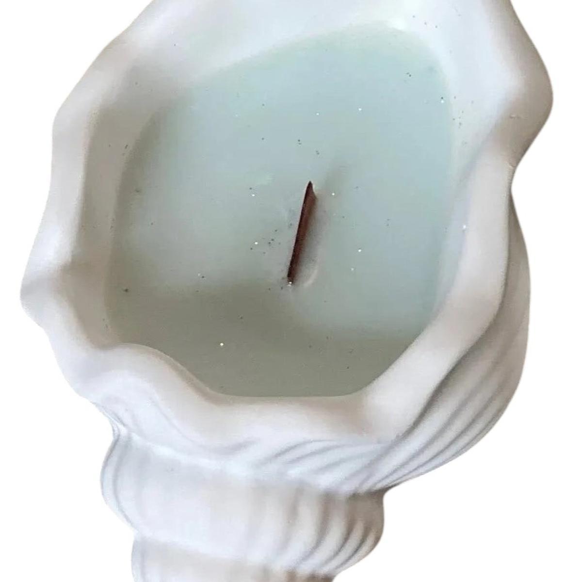 6" Light Blue High Tide Scented Soy Wax Candle In White Resin Novelty Holder