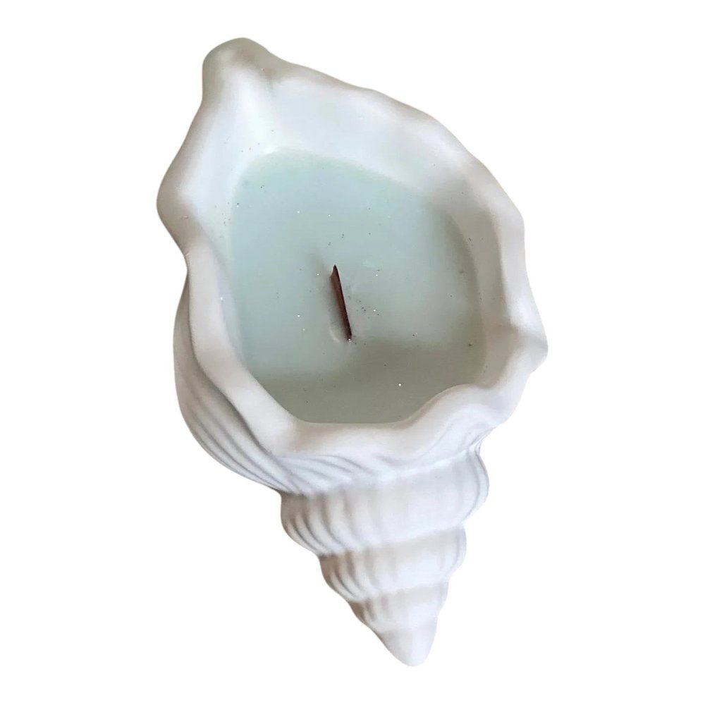 6" Light Blue Sea Salt And Orchid Scented Soy Wax Candle In White Resin Novelty Holder