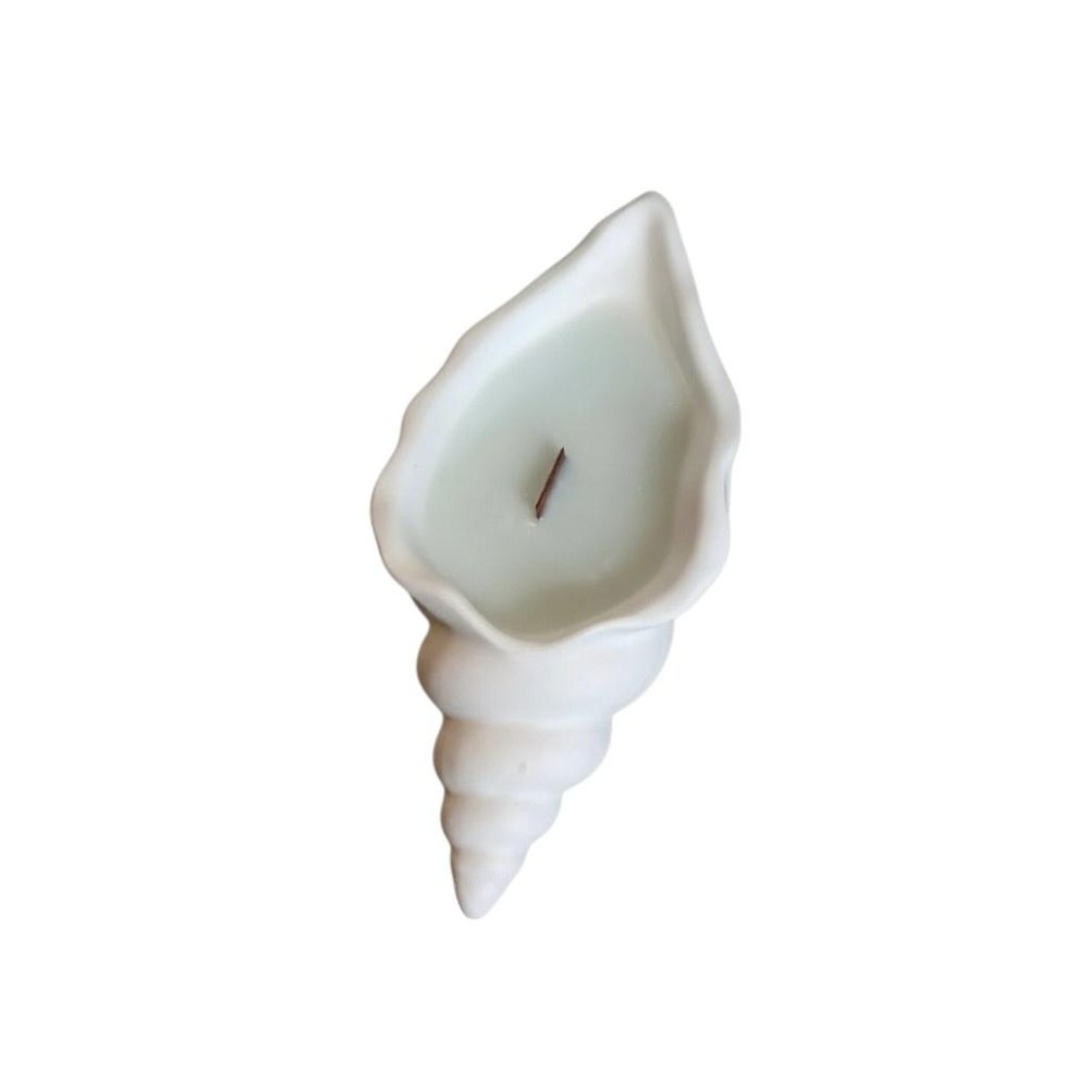 6" Light Blue Sea Salt And Orchid Scented Soy Wax Candle In White Resin Novelty Holder
