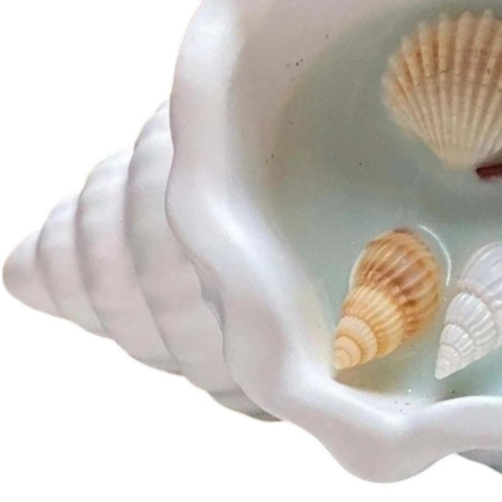 6" Light Blue Unscented Soy Wax Candle In White Resin Novelty Holder With Seashells