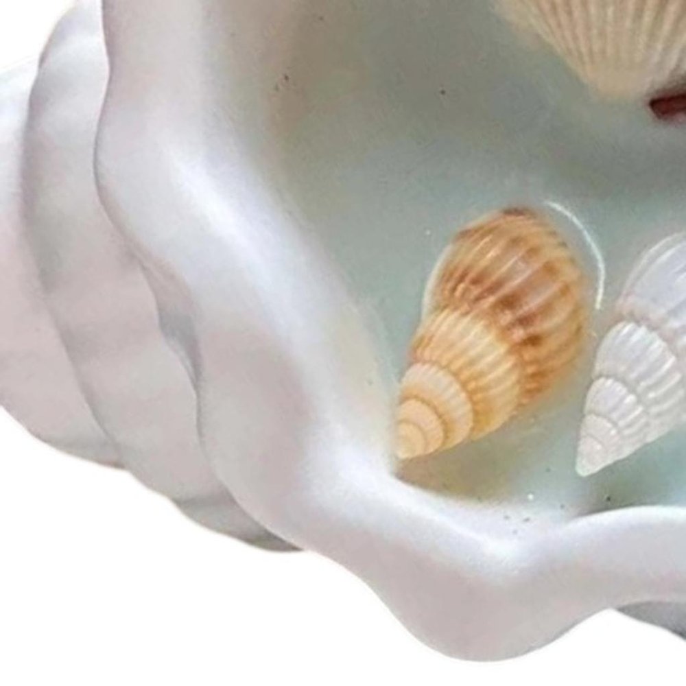 6" Light Blue Sea Salt And Orchid Scented Candle In White Resin Novelty Holder With Shells