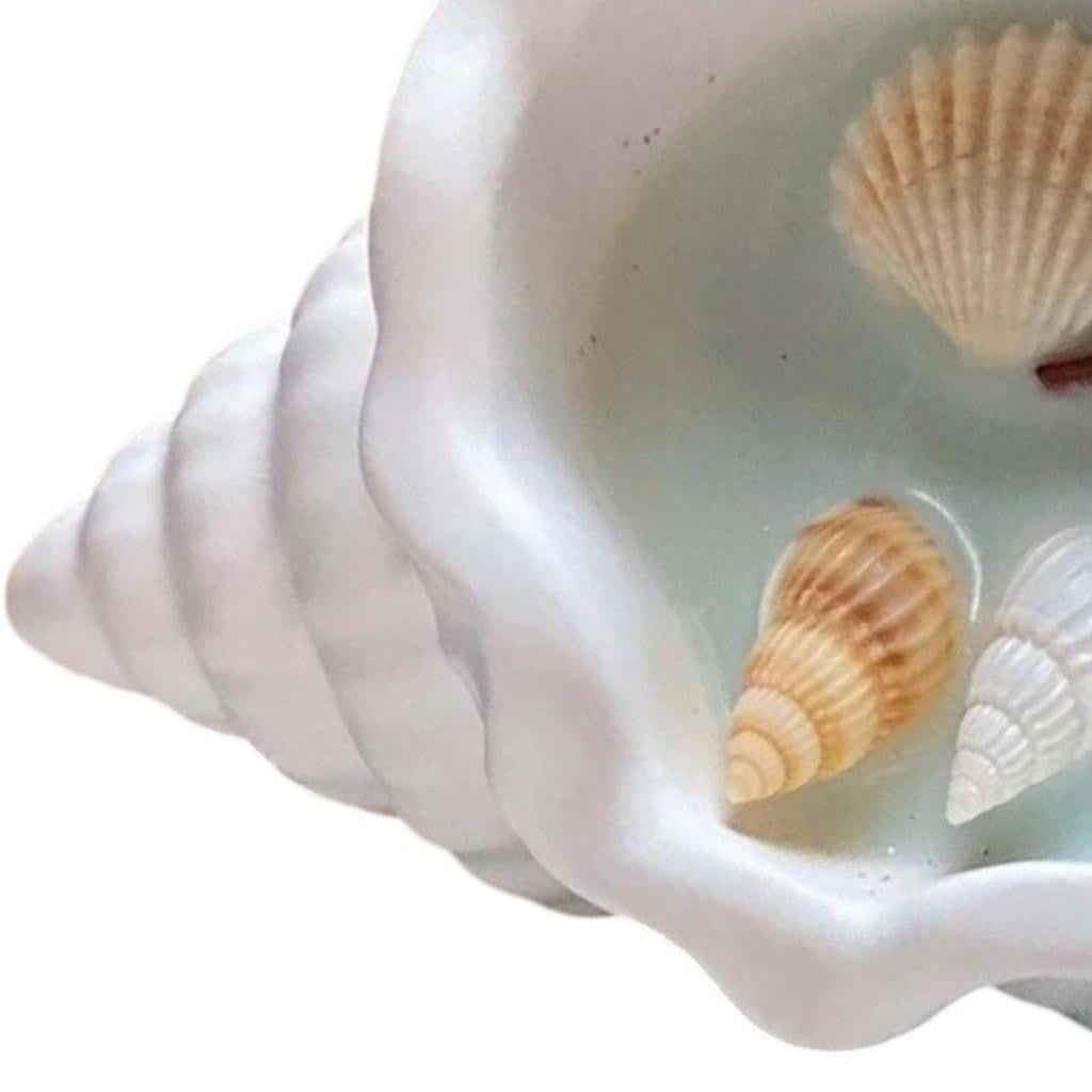 6" Light Blue Ocean Breeze Scented Candle In White Resin Novelty Holder With Shells