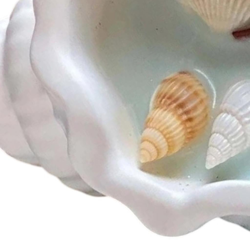 6" Light Blue Ocean Breeze Scented Candle In White Resin Novelty Holder With Shells