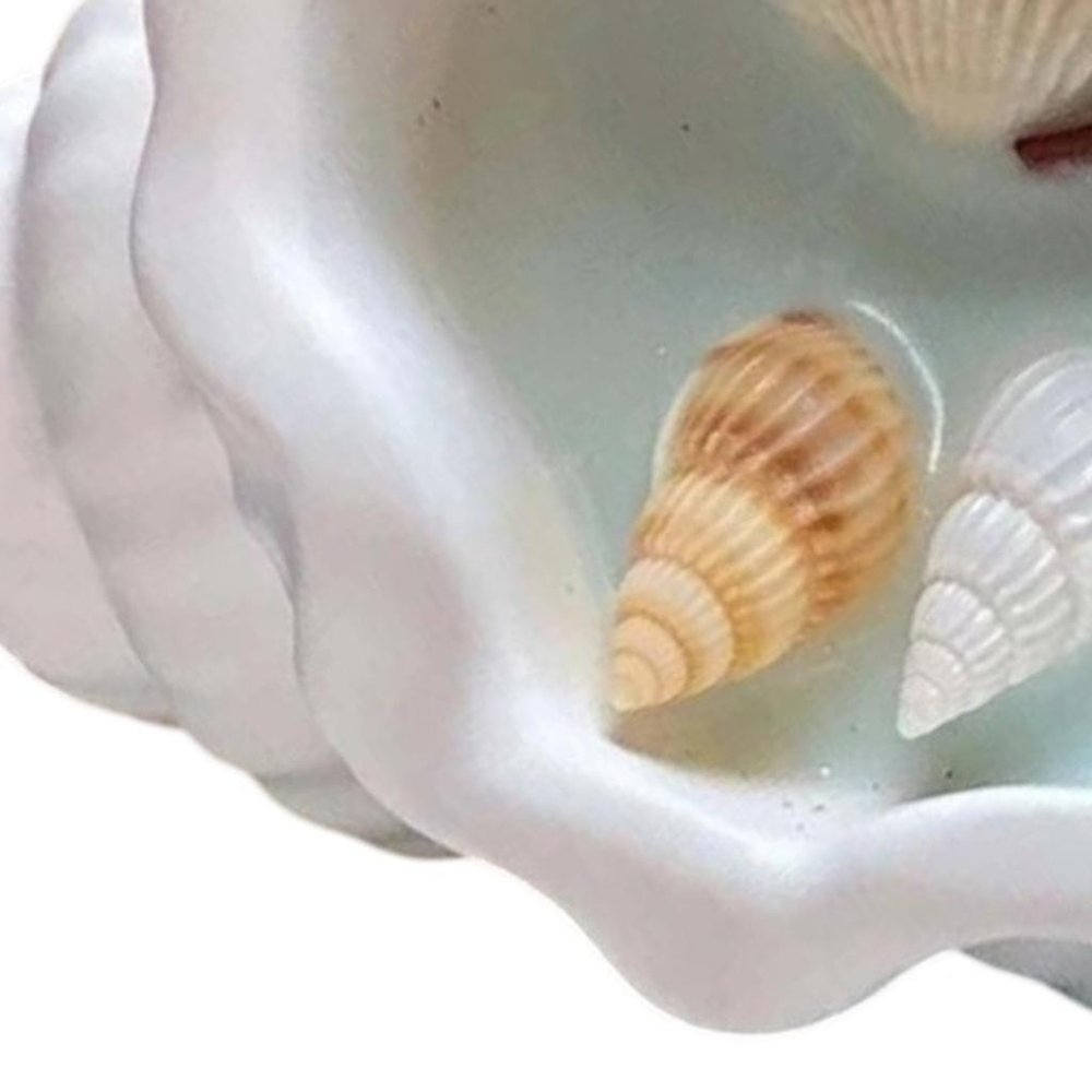 6" Light Blue Sea Salt And Orchid Scented Candle In White Resin Novelty Holder With Shells