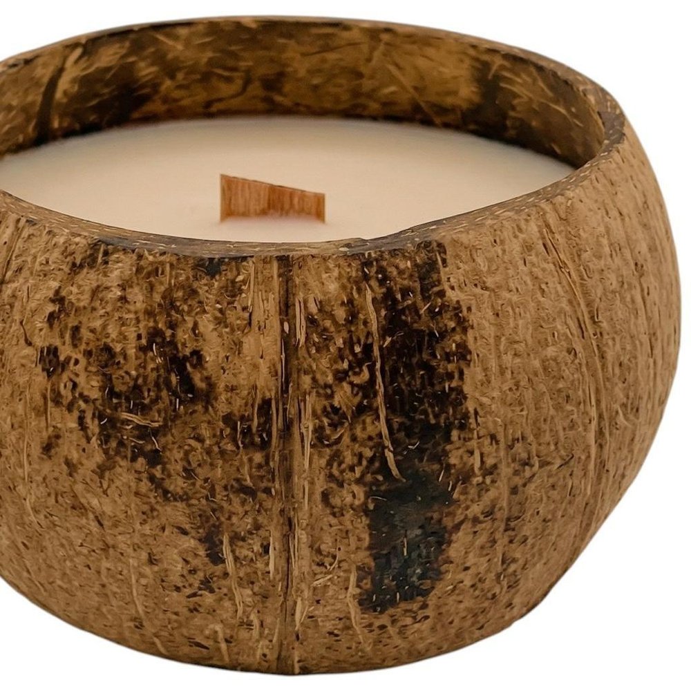 4" Ivory Unscented Candle In Brown Coconut Shell Holder