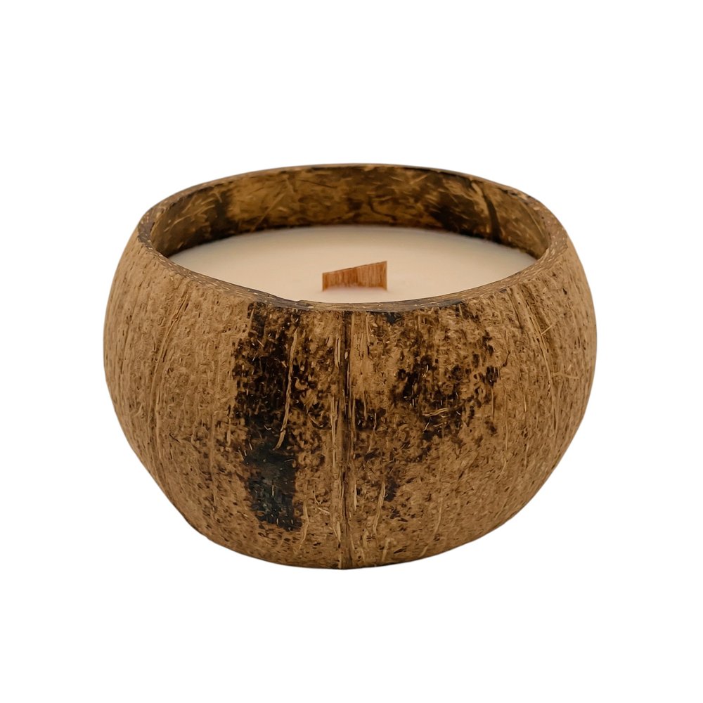 4" Ivory Lavender And Sage Scented Candle In Brown Coconut Shell Holder